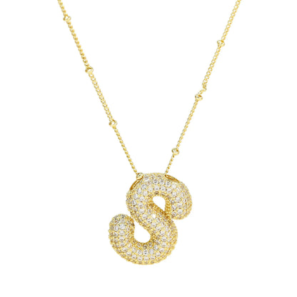 Kawaii CZ Zircon Balloon Initial Necklaces 🎈✨ A-Z Alphabet Bubble Letter Pendants for Trendy Women 💖 Fashion Jewelry