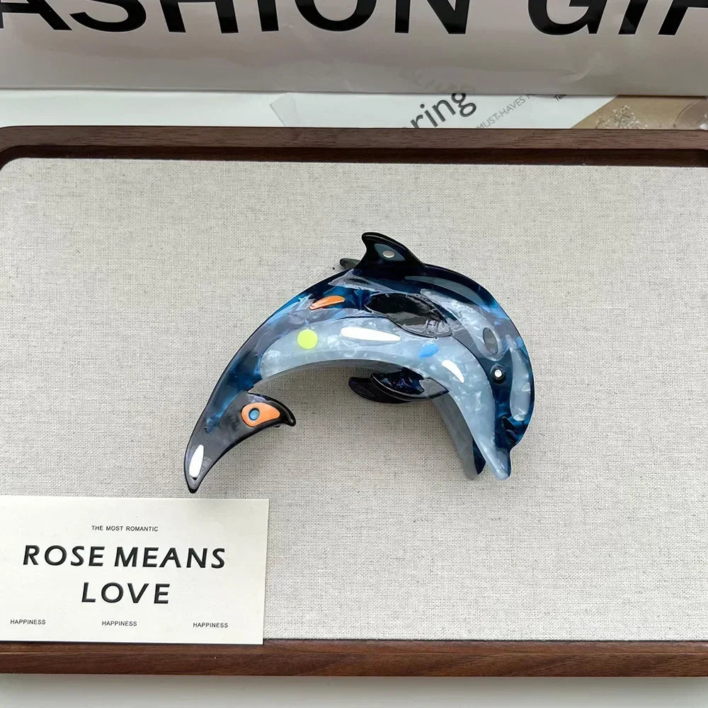Ocean Friends Hair Claw Clip Acetate Dolphin Seahorse Jellyfish Clip For Women 🐬