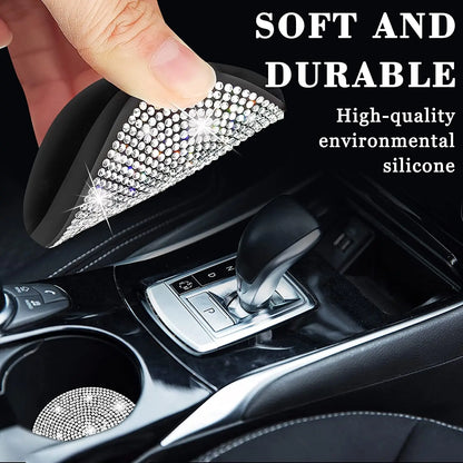 Adorable Blingy Rhinestone Car Cup Holder Coasters ✨💖 | 2pcs Non-Slip Silica Gel Mats for a Cute Automotive Touch!