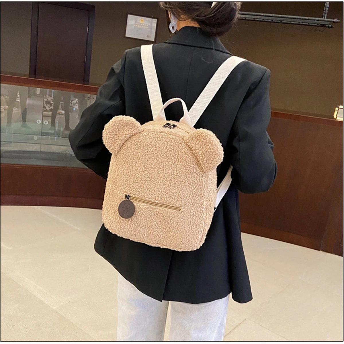 🐻 Cute Bear Ears Plush Backpack 🎒✨ - Pixie Quill