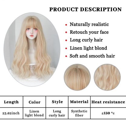 Kawaii Blonde Cosplay Wig 🎀✨ | Wavy Synthetic Hair with Bangs for Daily & Party Looks 💖