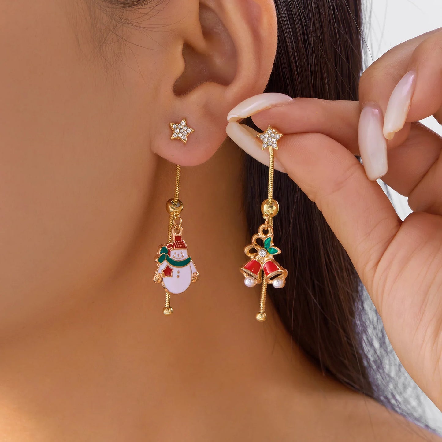 Moving Santa Tassel Drop Earrings For Women Christmas Charm Zircon Snowflake 🌟🎄