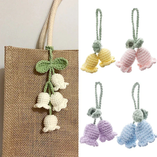 Whimsical Knitted Flower Keychain Charms Wool Leaf Pendants For Bags 🌸🧶