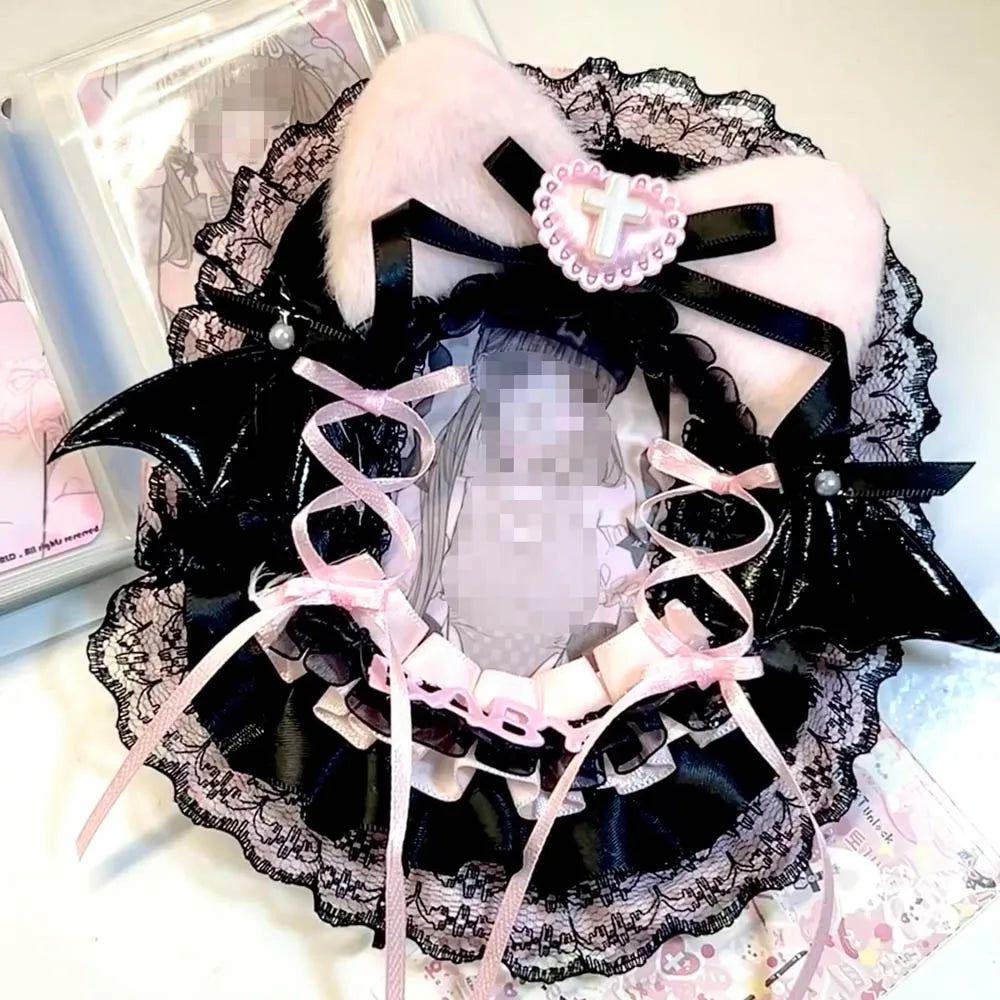 Kpop Idol Photo Holder Poker Storage Decor with Lace and Ribbon Plush Ears Cute Photocard Top Loader
