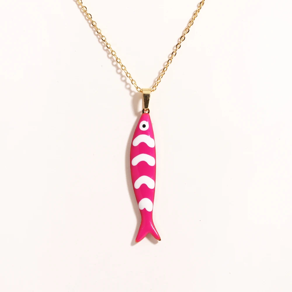 Cute Colorful Enamel Fish Pendant Necklace For Women Waterproof Gold Tone 🐟💖🌊