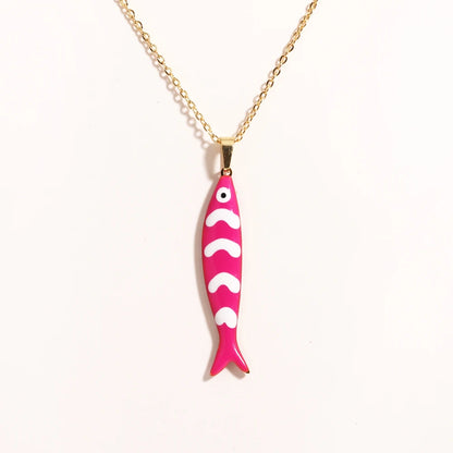 Cute Colorful Enamel Fish Pendant Necklace For Women Waterproof Gold Tone 🐟💖🌊