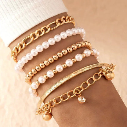 Whimsical Boho Star & Daisy Pearl Charm Bracelet Set 🌼✨ - Adjustable Eight-Piece Bangle for Fashionistas!