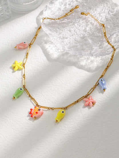 Ceramic Starfish Pendant Necklace 🌊🐚🐟