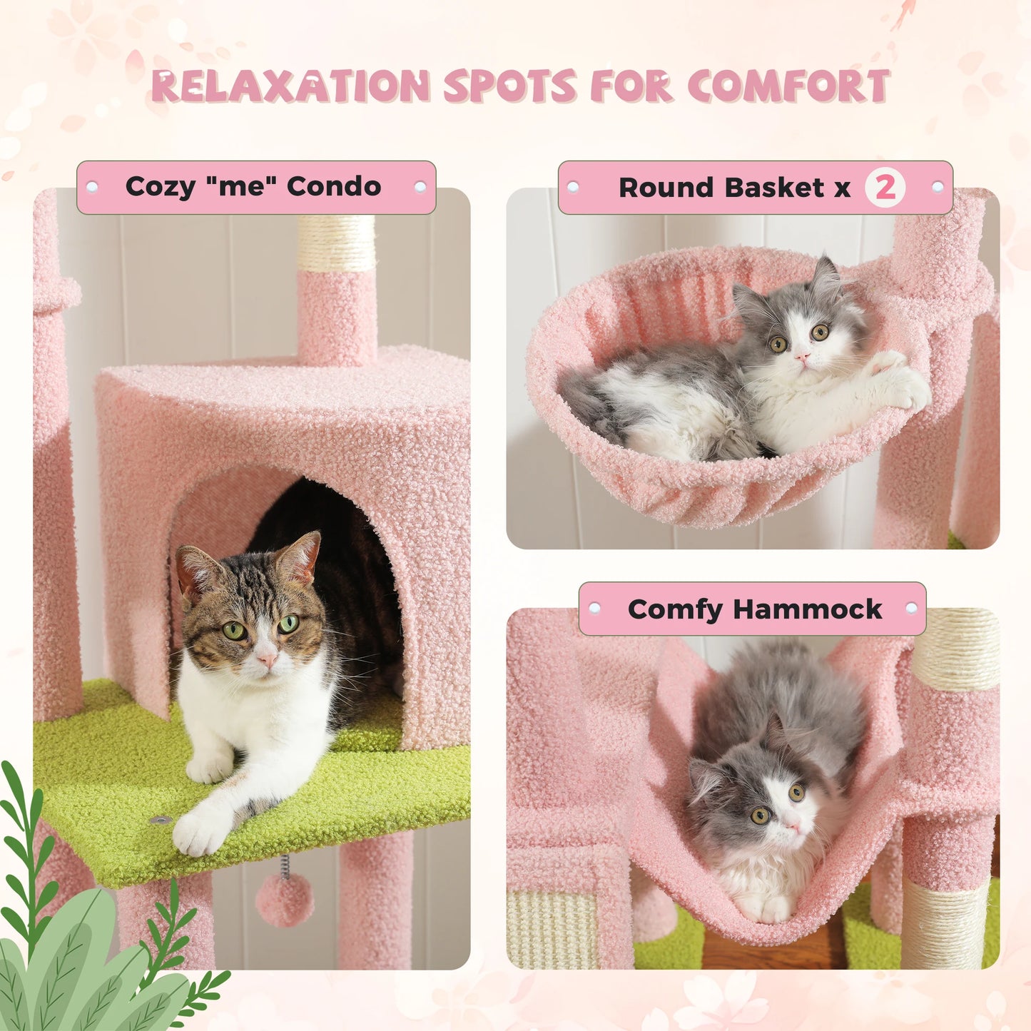 Pink Floor To Ceiling Cat Tree Tower With 7 Tiers Hammocks And Condos 🐾