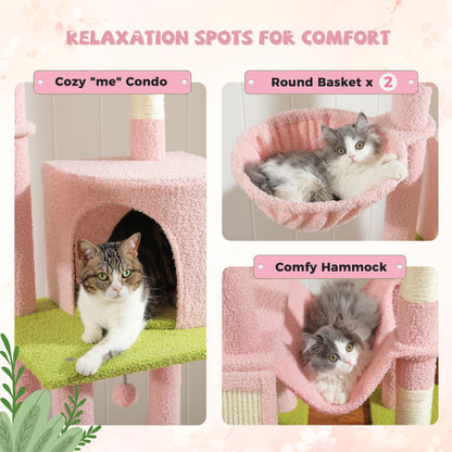 Pink Floor To Ceiling Cat Tree Tower With 7 Tiers Hammocks And Condos 🐾