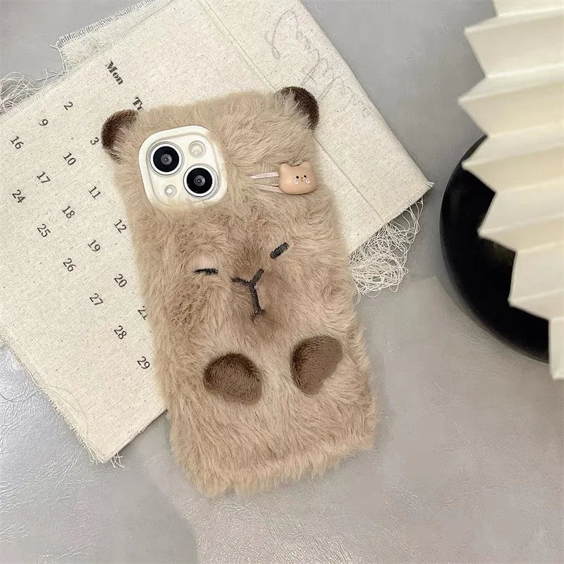 Adorable Kawaii Capybara Plush Phone Case for iPhone 15/14/13/12/11 Pro Max 📱✨ - Shockproof Luxury & Creative Design! 🐾