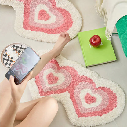Kawaii Heart-Shaped Pink Tufted Bathmat 🛁💖 Soft Bedroom & Living Room Rug | Aesthetic Home Decor 🏡✨