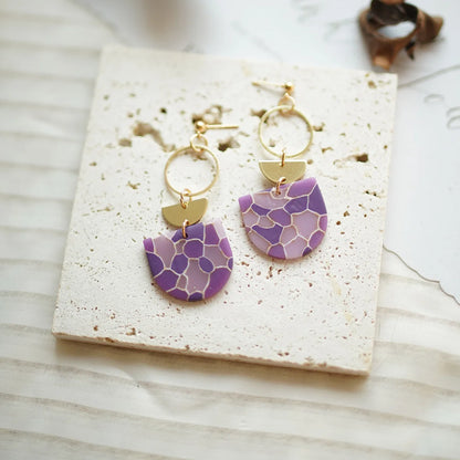 Trendy Fashion Multi Colors Marble Pattern Shield Shape with Brass Ring Dangle Drop Polymer Clay Earrings Women Jewelry