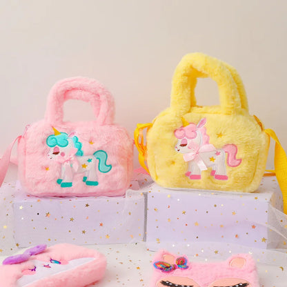 Kawaii Unicorn Plush Crossbody Purse 🦄✨ Fluffy Rainbow Handbag for Little Girls 🌈💖 Cute Cartoon Furry Shoulder Bag