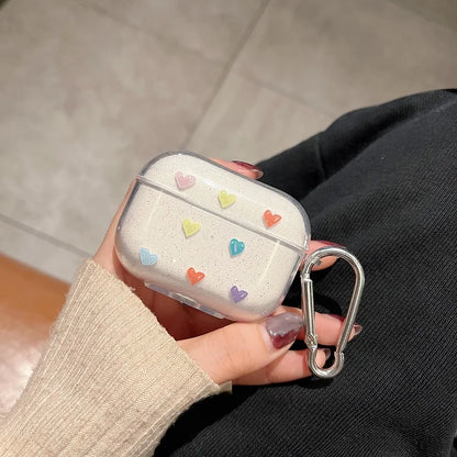 ✨Cute Glittery Heart Silicone Case for AirPods Pro 2 & 1/2/3 💖🎀 – Adorable Cartoon Style Charging Cover! 🎉 - Pixie Quill