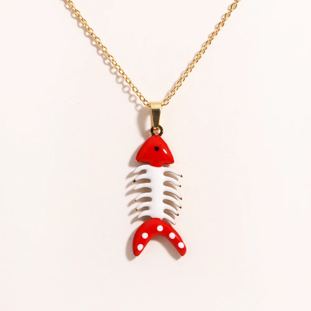 Cute Colorful Enamel Fish Pendant Necklace For Women Waterproof Gold Tone 🐟💖🌊
