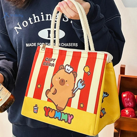 Adorable Capybara Lunch Tote Bag 🐾 Insulated Bento Bag for Girls & Women 🎒💖 Cute & Stylish Meal Carrier!