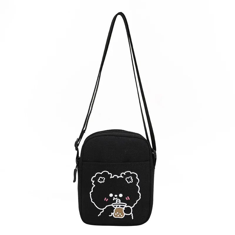 🐻✨ Adorable Bear & Bunny Canvas Crossbody Bag for Girls 🌸 Mini Chic Shoulder Purse! 👜💖 - Pixie Quill