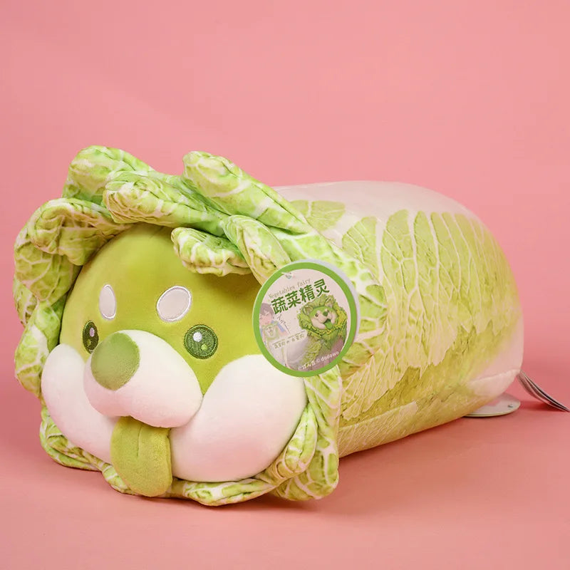 Shiba Inu Cabbage Plush Pillow 🐶🥬 | Kawaii Stuffed Animal Cushion for Home & Gifts 🎁✨