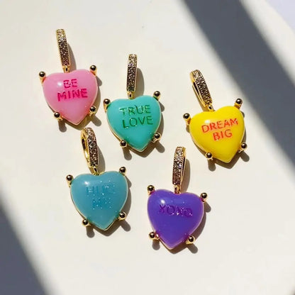 💖 Cute Colorful Heart Pendant Necklace ✨ Y2K Resin Charm with Zircon Accents for Trendy Women 🌈