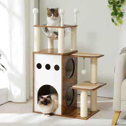 Four Level Wooden Cat Tree With Nest Condo And Dangling Toys 🐾🐱