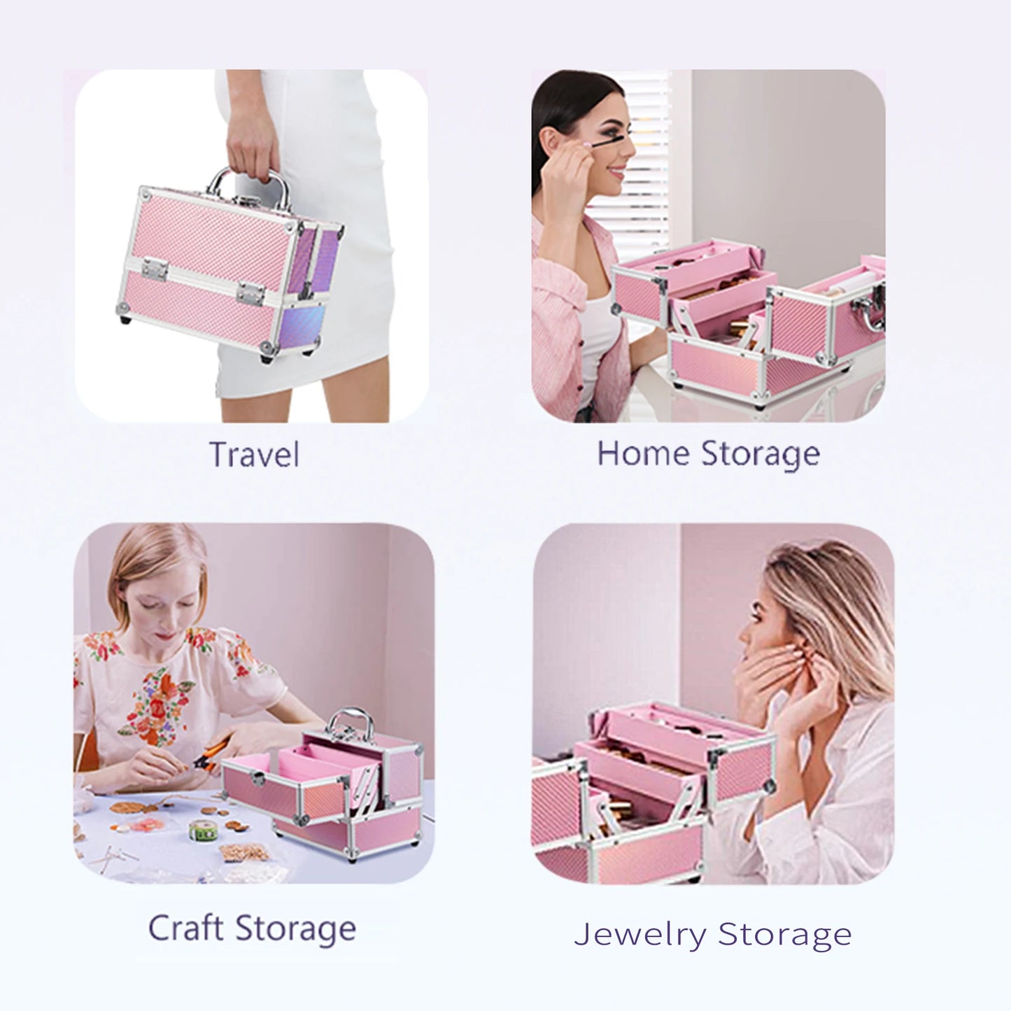 Kawaii Mermaid Makeup Organizer ✨💕 Lockable Cosmetic Case with 4 Trays for Jewelry & Nail Accessories 🌈💖