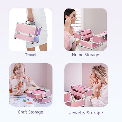 Kawaii Mermaid Makeup Organizer ✨💕 Lockable Cosmetic Case with 4 Trays for Jewelry & Nail Accessories 🌈💖