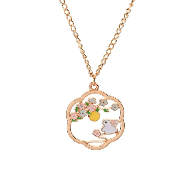 🐰✨ Adorable Sakura Bunny & Cat Pendant Necklace - Cute Charm for Trendy Ladies! 🌸💖 - Pixie Quill