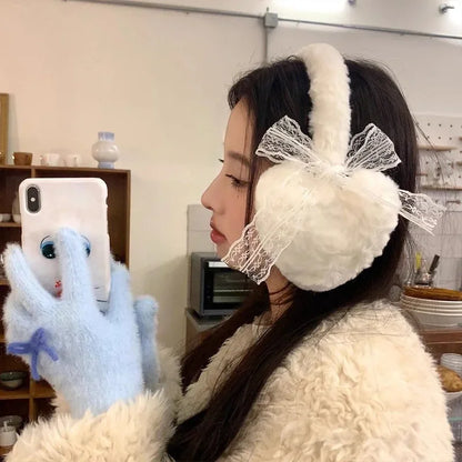 Cherry Blossom Girl Plush Earmuffs With Lace Bow Winter Warmth ❄️💖🎀
