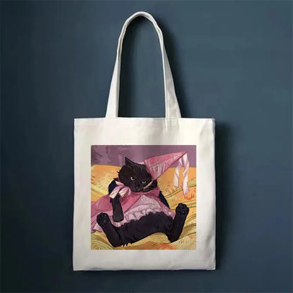 🐾 Whimsical Cat Canvas Tote 🌈 - Cute & Eco-Friendly Shopping Bag for Trendy Girls 🛍️✨ - Pixie Quill