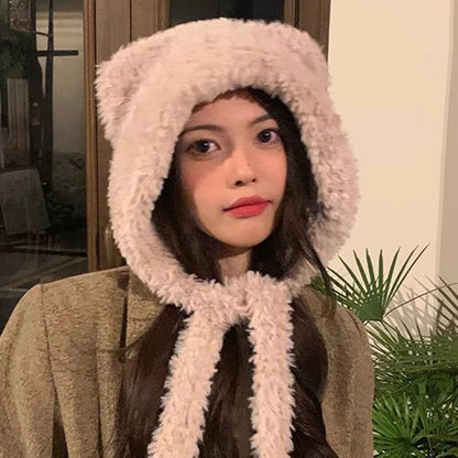 Women Winter Fox Fur Plush Beanie With Bear Ears Cosplay Cap Cozy Warm Hat 🦊❄️