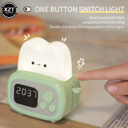 Kawaii Toaster Alarm Clock 🌟 Cute LED Night Light & Timer 🎉 USB Rechargeable Bedside Buddy 🎈 Perfect Gift for Kids & Adults! 🥰