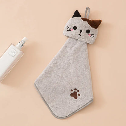 Adorable Kawaii Cat Hand Towels 🐾✨ - Soft & Absorbent Coral Velvet Kitchen Dishcloths! 🧼💖