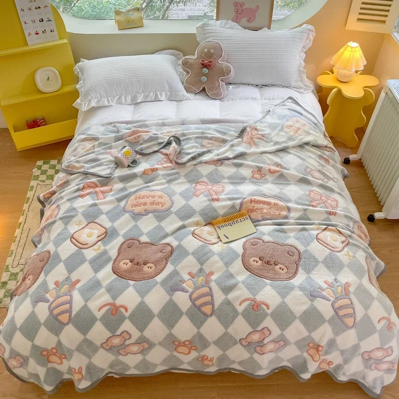 Snuggle Up with Adorable Bear Friends 🐻💖 Cozy Fleece Blanket for Travel & Home! - Pixie Quill