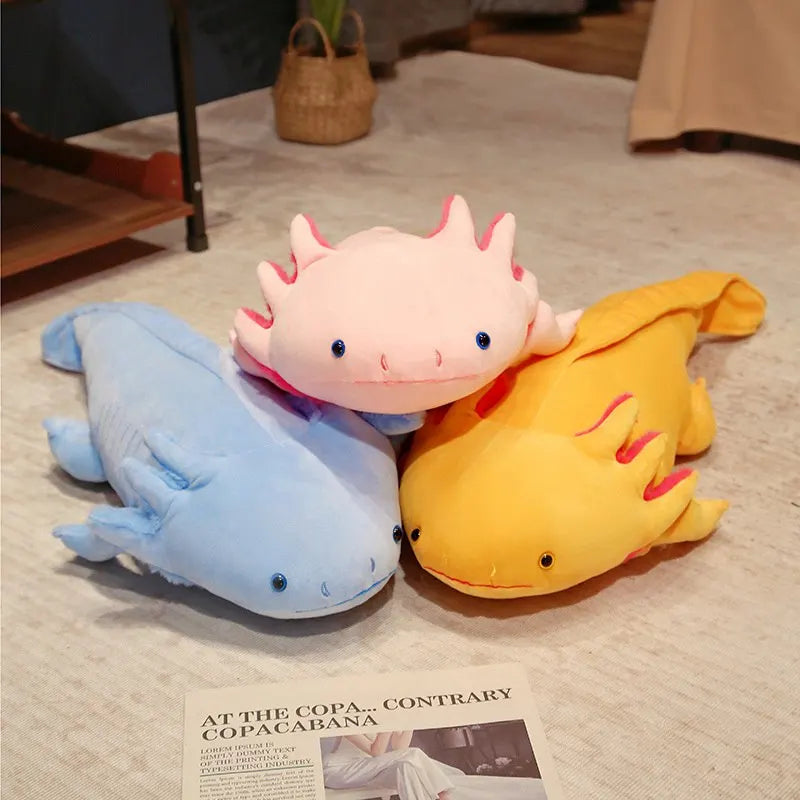 ]Colorful Axolotl Plushie 🌈✨ - Cute Salamander Stuffed Toy for Kids 🎁🐾 - Birthday Gift in Pink, Yellow, Grey & Blue
