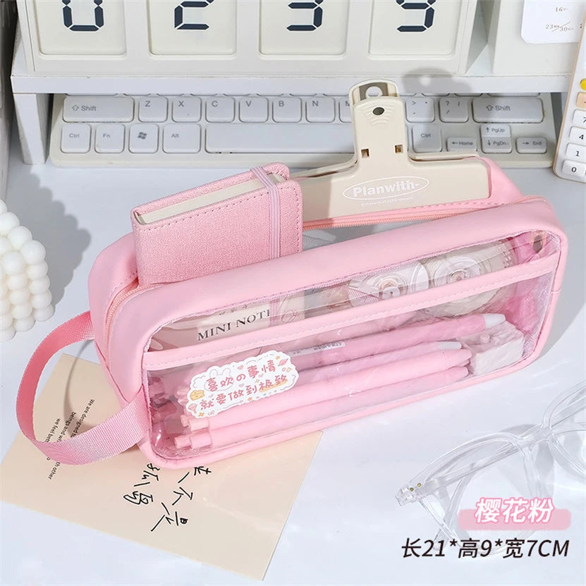 Kawaii Transparent Pencil Case 🍭✨ | Multifunctional Storage Bag for Girls 🎀 | Large Capacity Double Layer School Supplies 🎨✏️