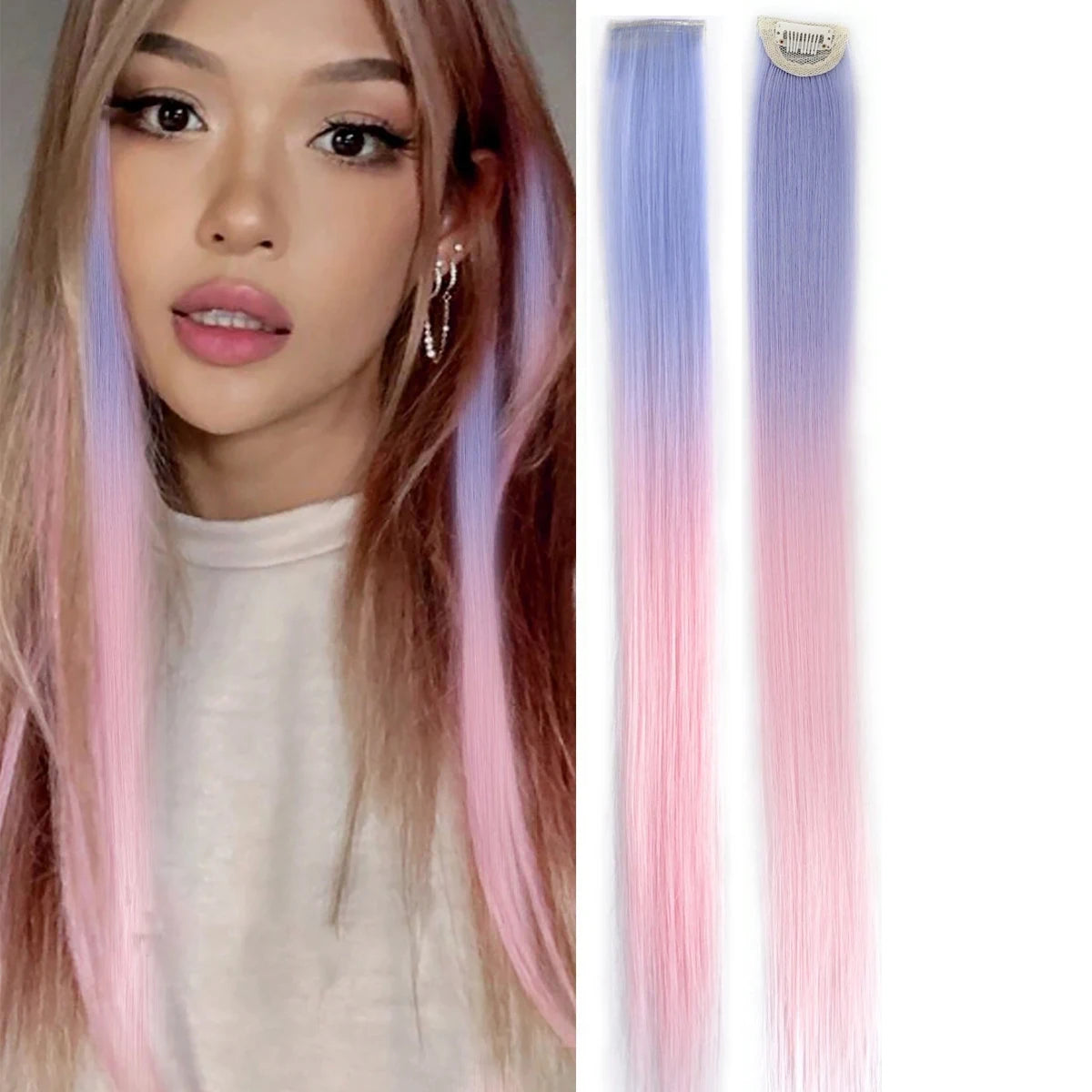 Kawaii Rainbow Hair Clips 🌈✨ - 1PCS Colorful Gradient Extensions for a Magical Look! 💖