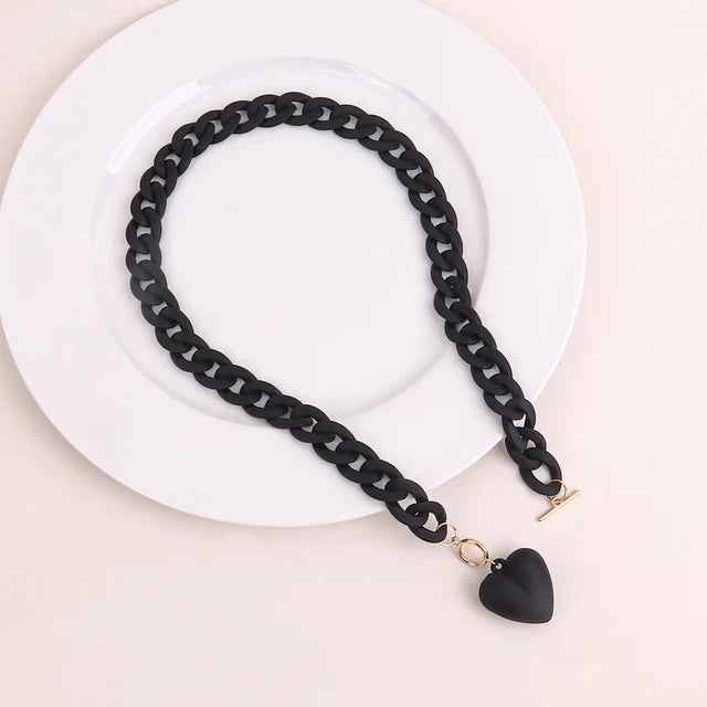 💖 Colorful Love Heart Choker Necklace 🌈 - Trendy Acrylic Pendant for Party Fun! 🎉
