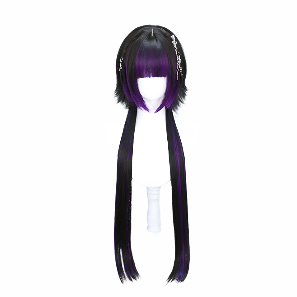 Kawaii Black & Blue Long Straight Lolita Wig 💖✨ Perfect for Cosplay & Parties! 🎉🎀