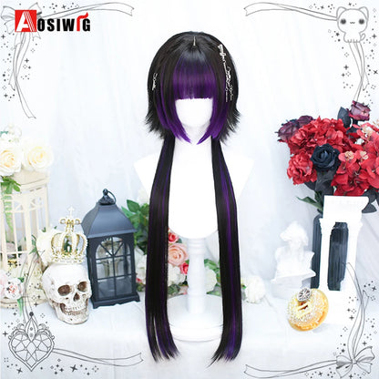 Cute Ombre Blonde & Black Double Ponytail Lolita Wig 🎀✨ - Kawaii Cosplay Hair with Bangs for Harajuku Style! 💖👸