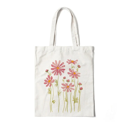Kawaii Floral Canvas Tote 🌼💖 | Cute Eco-Friendly Shoulder Bag for School & Shopping 🌸✨
