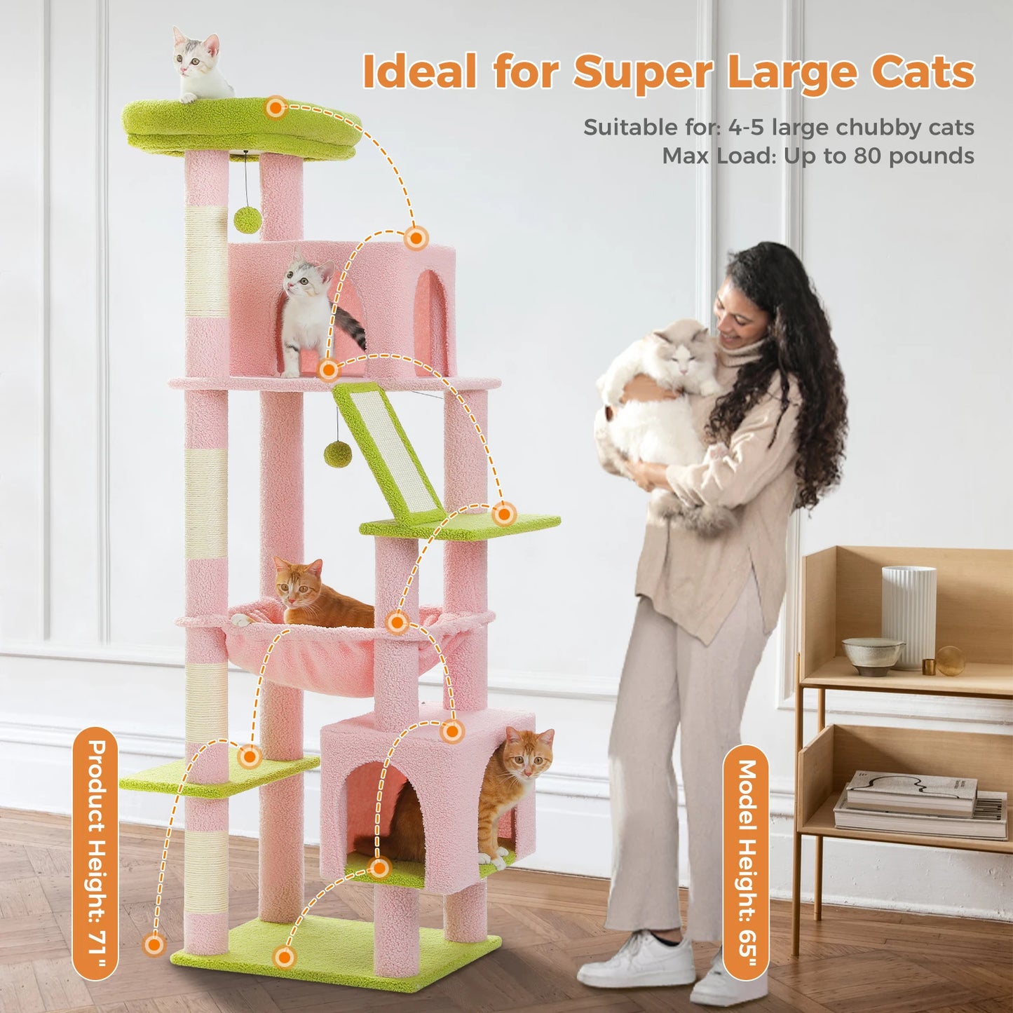 Cactus Cat Tree 71 Inch Tall Indoor Cat Tower With Multi Level Big Condo Pads 🐱🌵