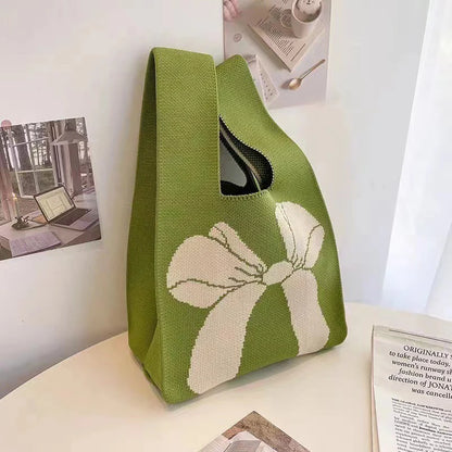 Women Handmade Knot Wrist Bag CNew Bowknot Knit Handbags asual Small Bow Tote Bag Girls Reusable Shopping Bags