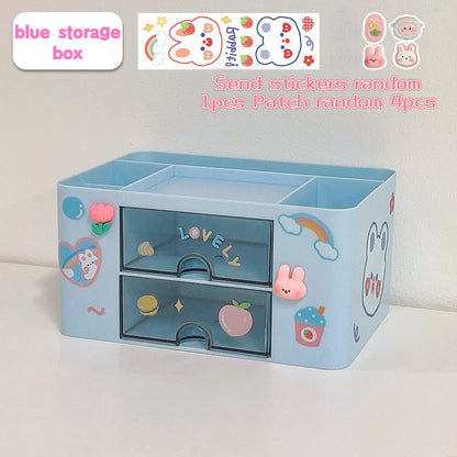 Kawaii Desktop Pen Holder 🌈✨ Cute Storage Box with Drawer for Office & School Supplies 🖊️📏