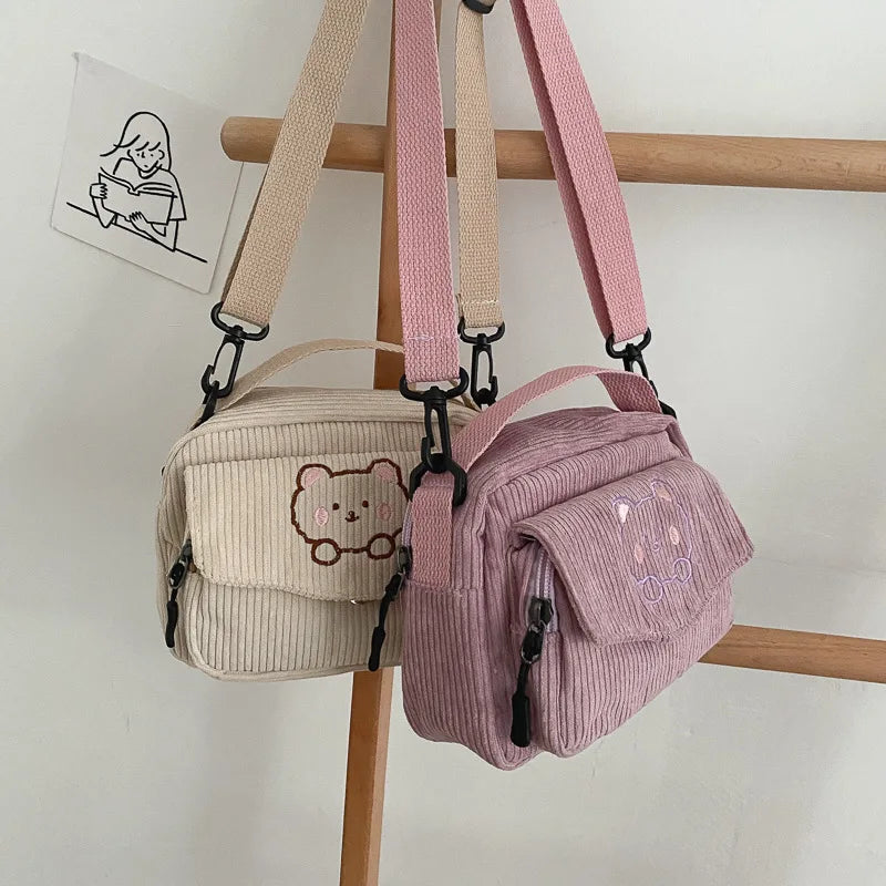 Kawaii Corduroy Crossbody Bag 🎒✨ - Adorable Solid Color Mini Shoulder Bag for Trendy Girls 💖 - Pixie Quill