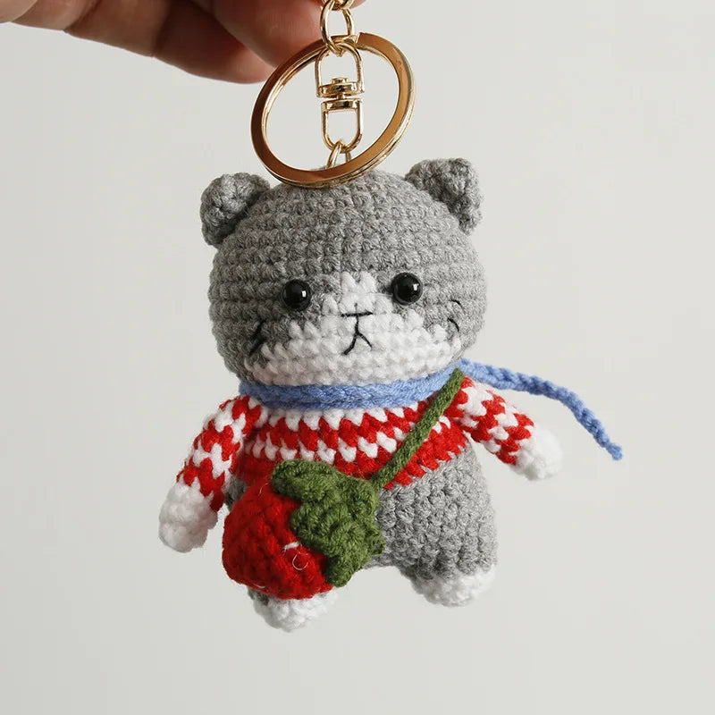 Handmade Kitten Crochet Keychain For Backpack Cute Cat Doll Pendant 🧶🐾