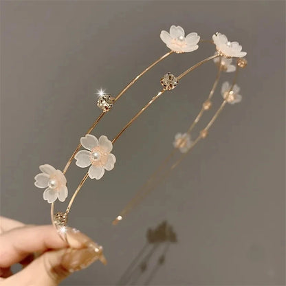 Kawaii Double Layer Floral Pearl Headband 🌸✨ - Shiny Rhinestone Hairband for Trendy Women! 🎀👑