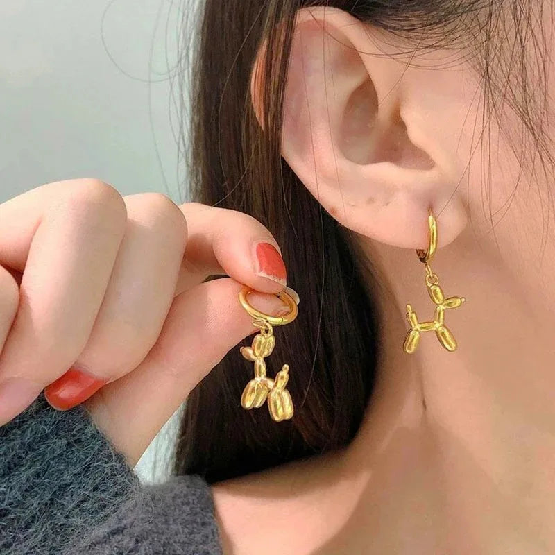 🐾 Adorable Balloon Dog Hoop Earrings 🎈 - Cute Cartoon Jewelry for Trendy Women! 🐶✨