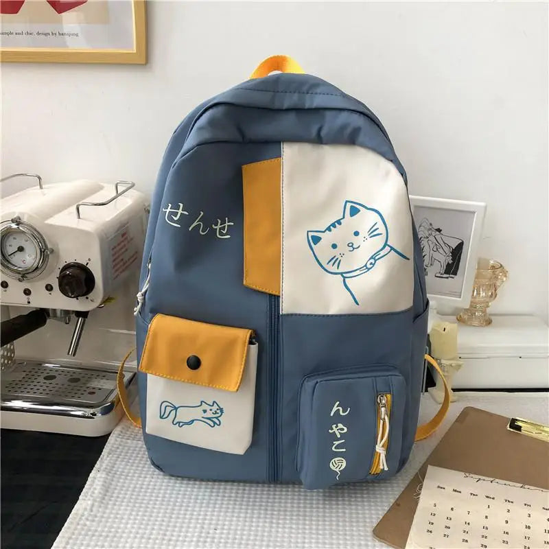 Kawaii Cat Backpack for Kids 🐾 | Large Capacity School Bag 🎒 | Cute Animal Print Design 🌈