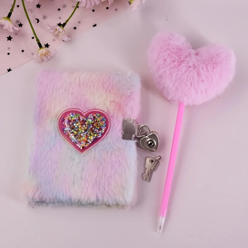 Heart Shaped Notebook Set With Plush Diary And Heart Pen 📝💖 Cute School Gift